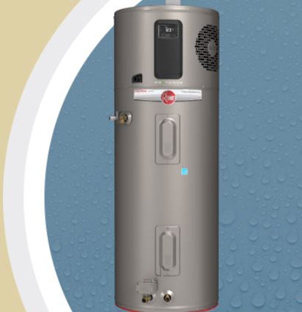 A water heater with an attached tank, installed in Edmonton, AB